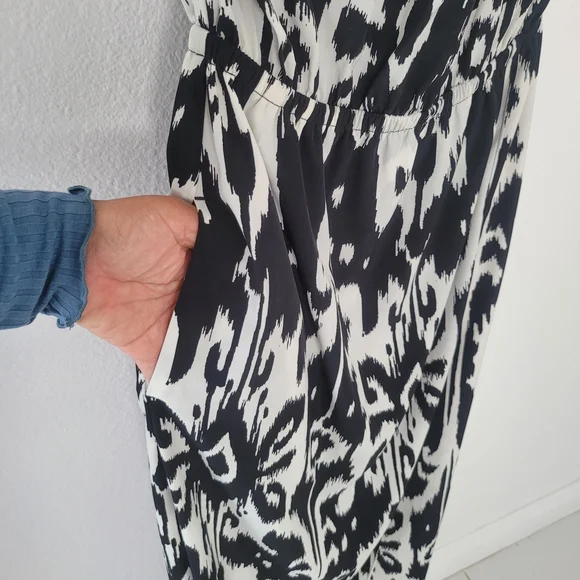 Athleta Ikat Bloom Maxi Dress Midi Halter Black & White Summer Pockets Size S - Picture 6 of 14